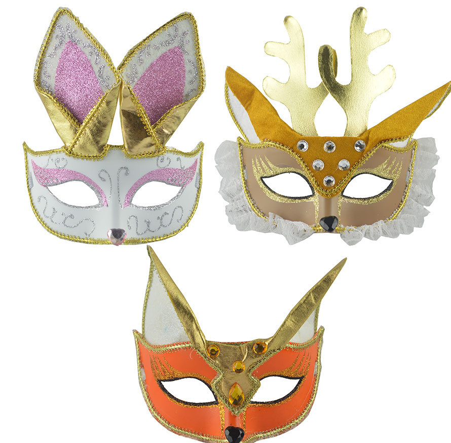 万圣节舞会派对动物面具可爱兔子面具蕾丝狐狸面具眼罩梅花鹿面具