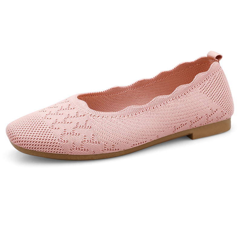 跨境四季女简约时尚鞋袜口飞织花纹方口鞋头tpr软底时装单鞋-阿里巴巴