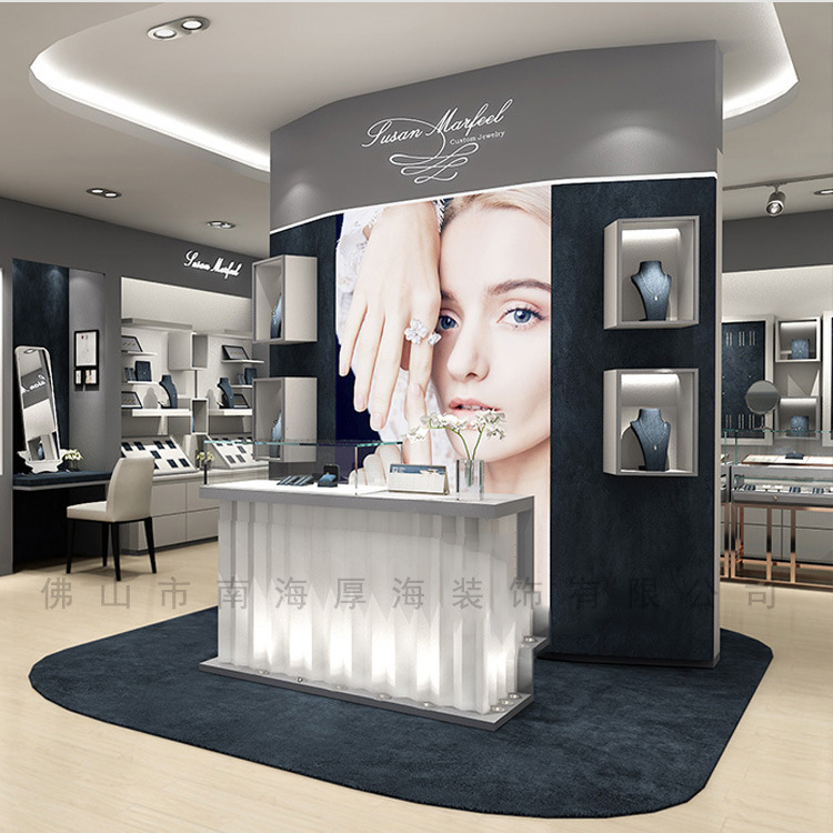 珠宝展柜厂家钻石展示柜首饰金属大理石玻璃中岛柜高档珠宝柜白色