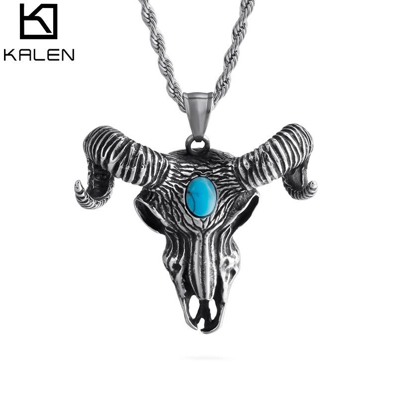 新款外贸电商饰品 复古恶魔撒旦地狱羊头魔兽钛钢吊坠男士项链