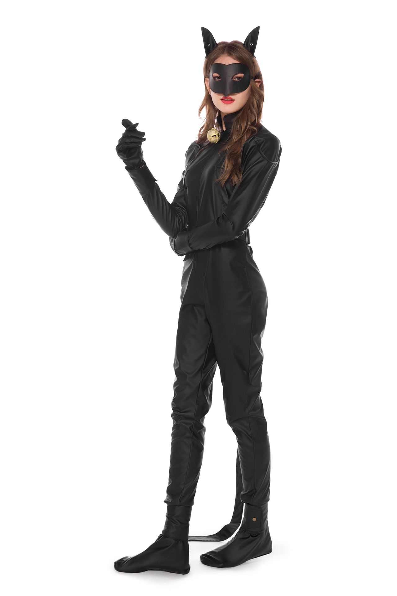 万圣节角色扮演猫女新款制服 ds黑色紧身连体皮衣舞台演出服批发