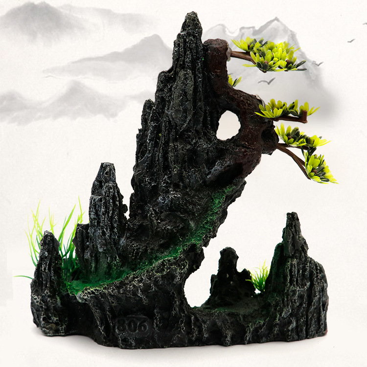 厂家直销 树脂水族造景假山 装饰石山 鱼缸配件假山景树脂工艺品