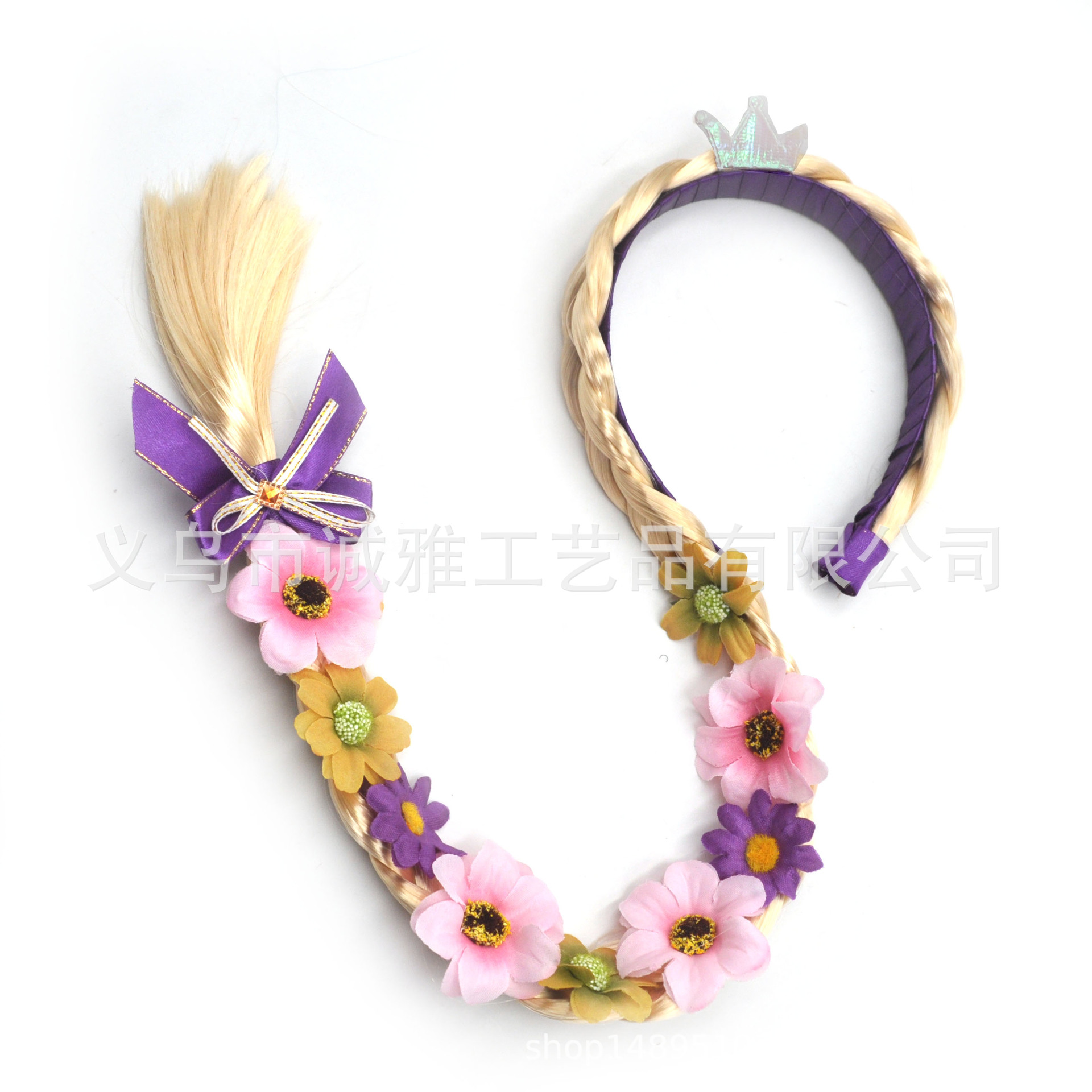 New Long Hair Lepei Princess Thick Braid Head Buckle Headband Small Crown Children's Clothing with Flowers Christmas Headdress Headband