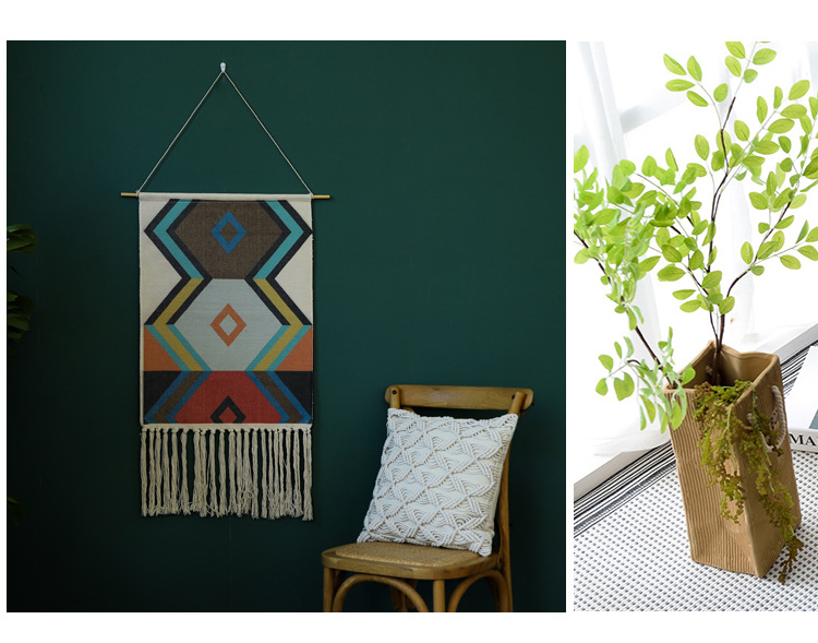 ins北欧客厅背景布印花挂毯流苏壁毯壁挂装饰画 棉线编织家居挂布