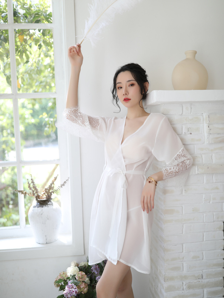 性感女式情趣内衣诱惑蕾丝睡袍透明长袖情趣制服女士浴衣诱惑套装