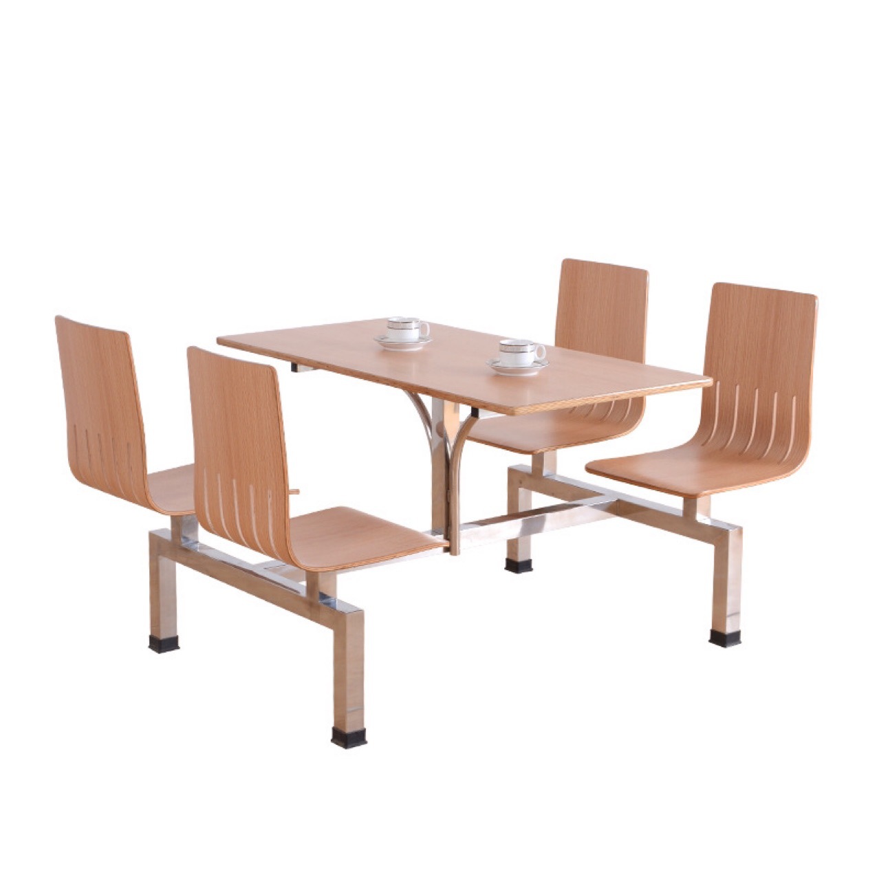 东莞迪佳厂家员工食堂桌椅不锈钢桌面四人连体餐桌椅组合快餐桌椅