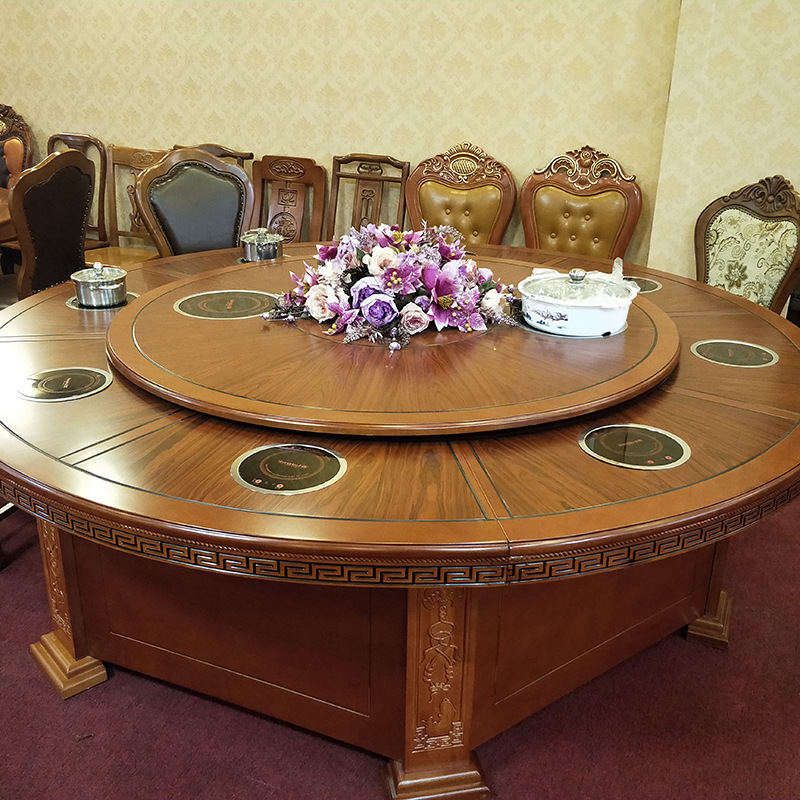 厂家批发酒店包厢新中式橡木餐桌 饭店电动大圆桌12-24人