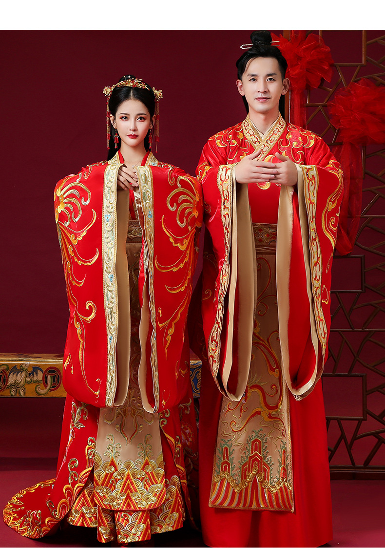 结婚汉服新娘中式婚纱凤冠霞帔男女嫁衣情侣新郎古装婚服秀禾服冬