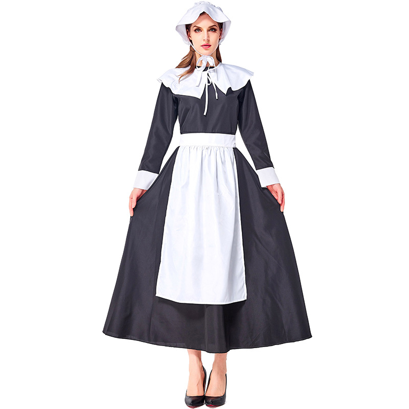 上世纪欧美农场生活服装黑色女仆农庄女佣 朝圣者聚会服装亚马逊