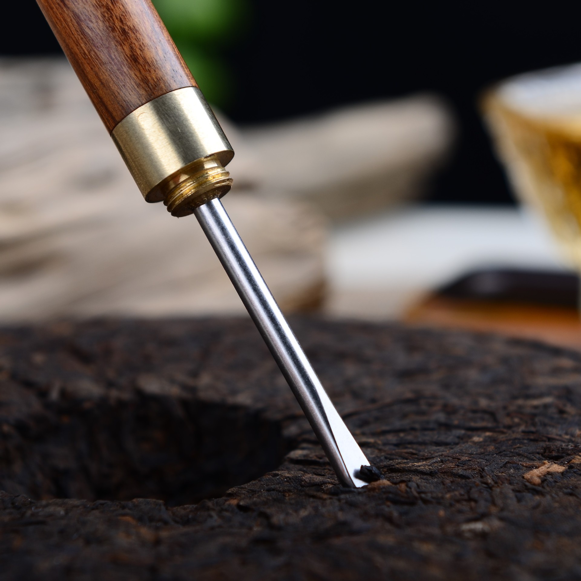 木花梨木红木 茶针普洱茶锥 茶刀 茶道配件精钢撬茶