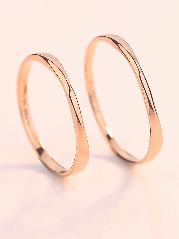 莫比乌斯环9k金戒指女男开口求婚表白玫瑰金彩金情侣对戒一对