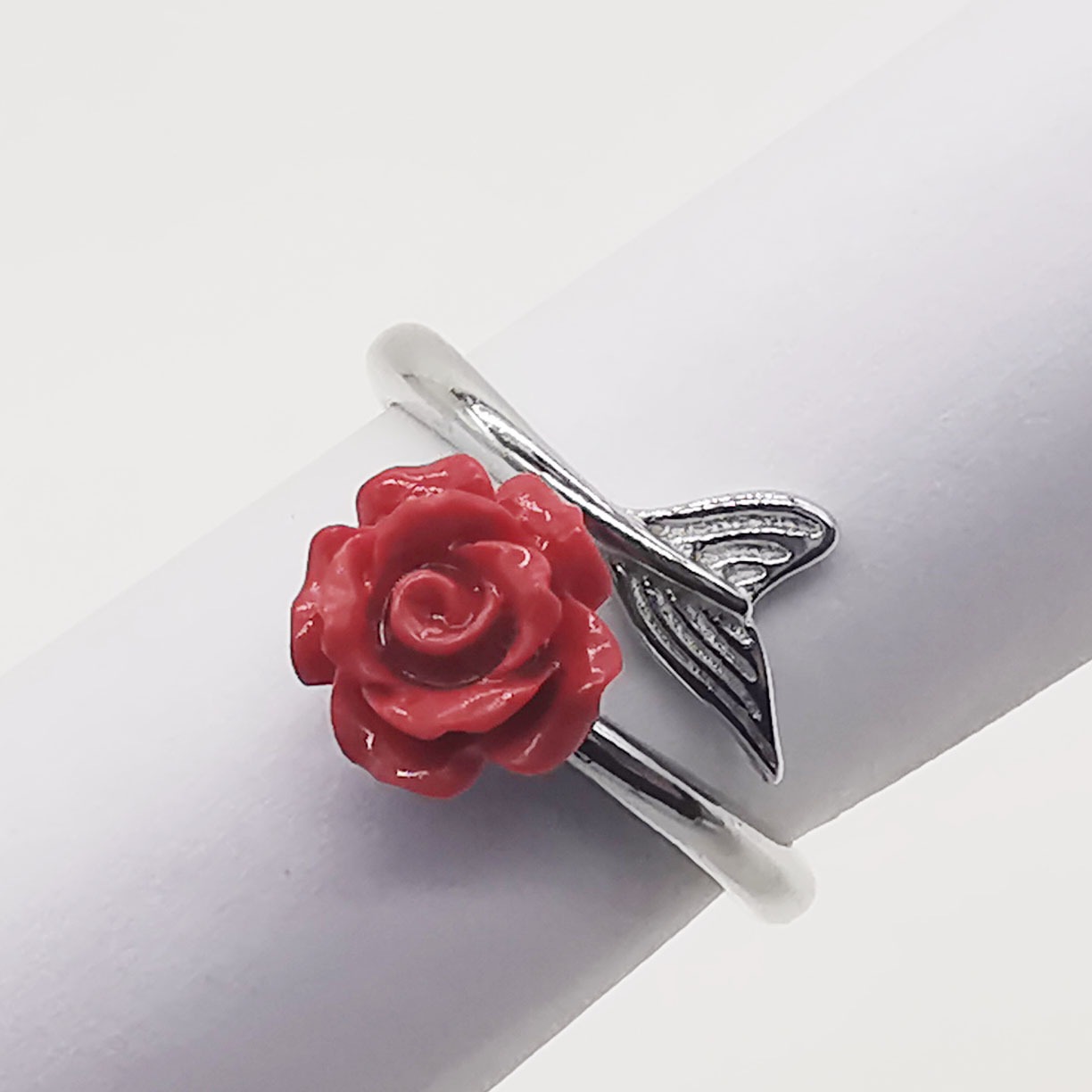*恒途*天然朱砂雕刻玫瑰花戒面 925银鱼尾标准戒托少女之心款戒指