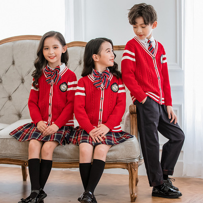幼儿园园服春秋装针织毛衣开衫英伦学院风儿童小学生校服套装班服