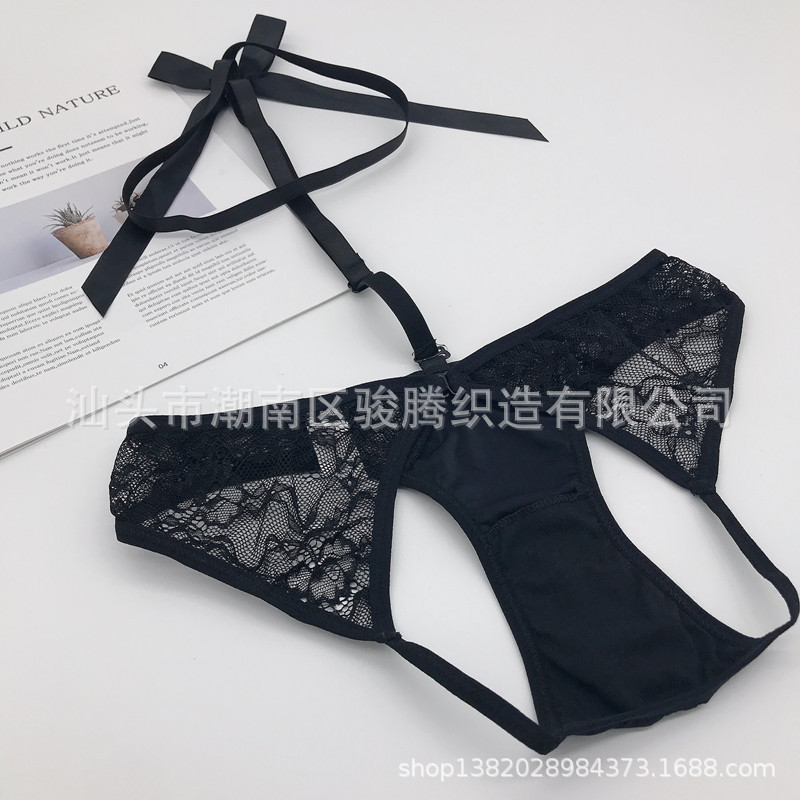 Factory Direct Sales Halter Sexy Open Underwear Female T-Back Sexy Underwear T-Shaped Panties Hollow out Lace See-through