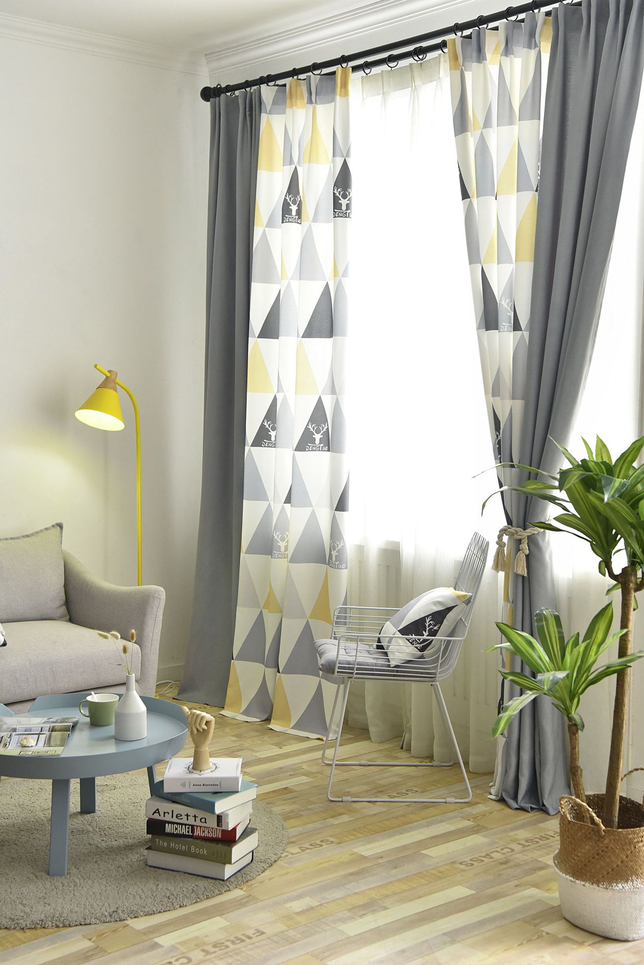 北欧风格窗帘成品ins三角小窗飘窗卧室遮光窗帘客厅简约现代