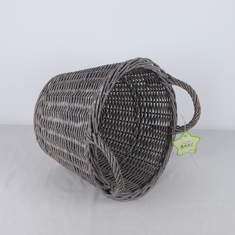 Retro Wicker Basket Gray without Leather Storage Basket Shandong Linyi Wicker Factory Direct Sales Wicker Basket