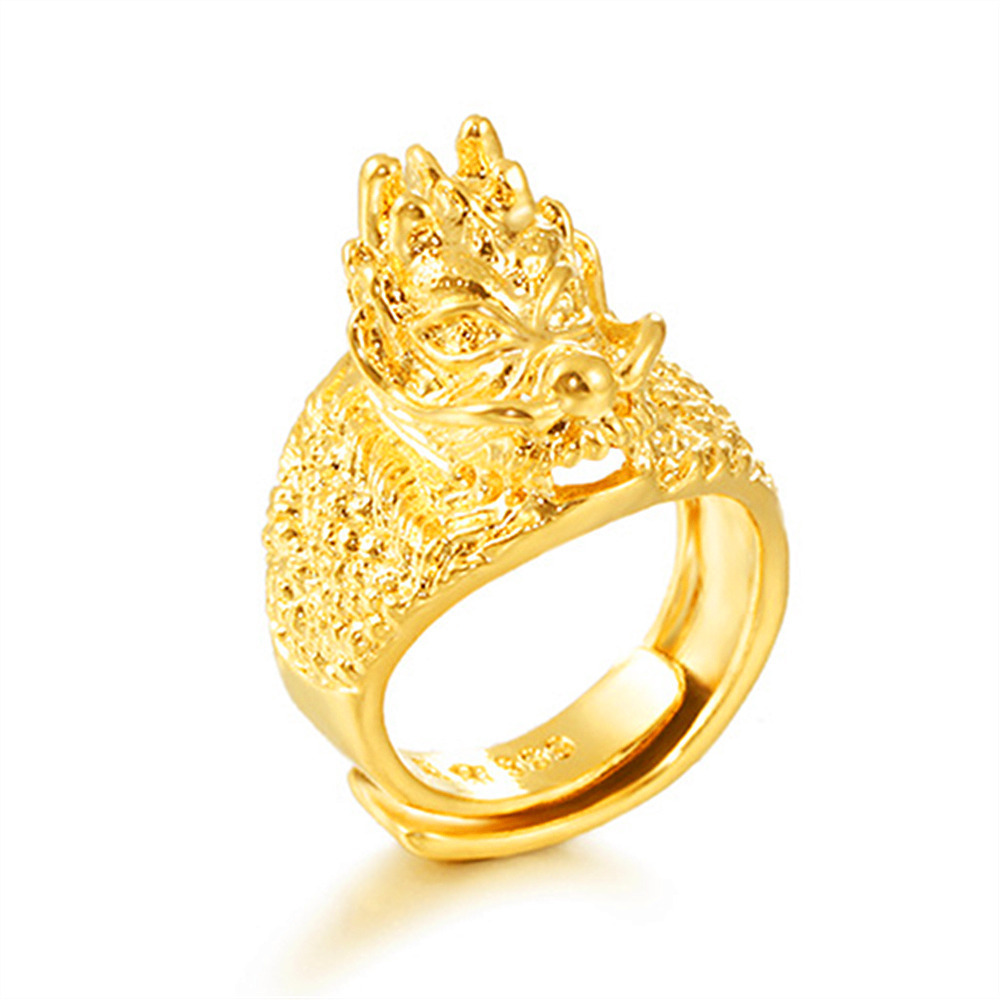 男款霸气龙戒 精品越南镀金仿金龙图腾龙头开口镀厚金戒指 批发