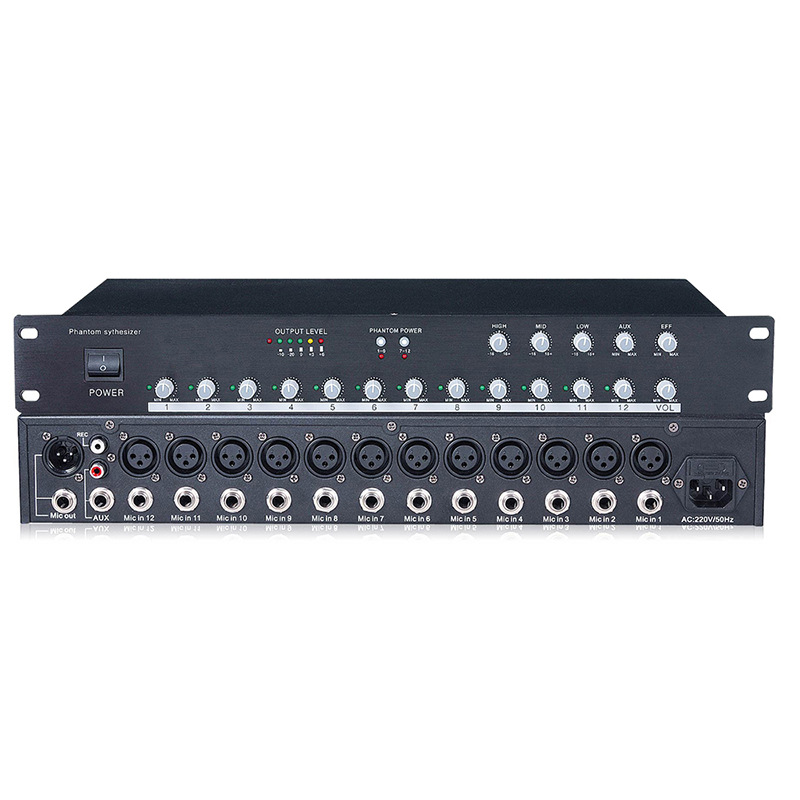 厂家供应会议话筒集线器集12路幻像供电话筒麦克风混音器