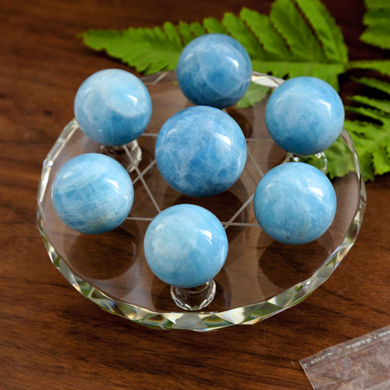 直径35~41毫米天然海蓝宝水晶球 天然海蓝宝球七星阵