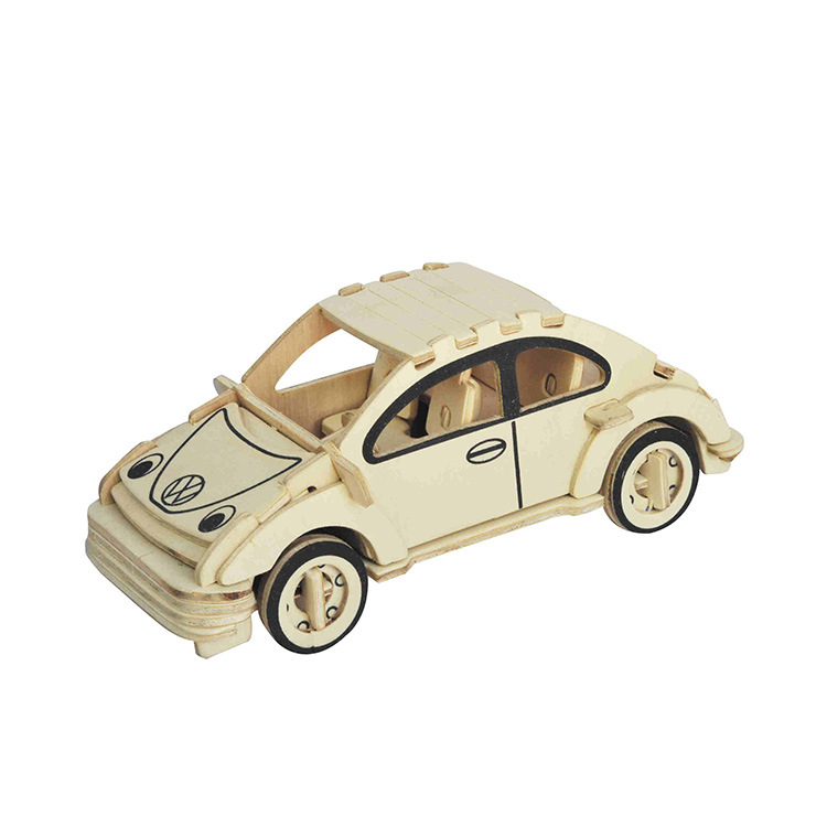 厂家直销diy拼装玩具 木制汽车仿真模型甲壳虫汽车 木质立体拼图