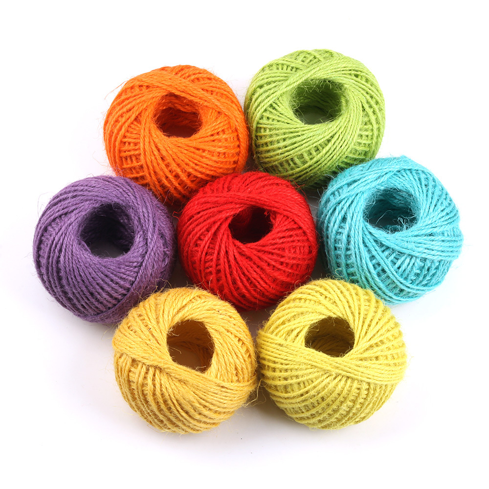 跨境粉红色蓝色绿色黑色黄色彩色麻绳 3股2mm装饰墙圣诞麻线麻绳