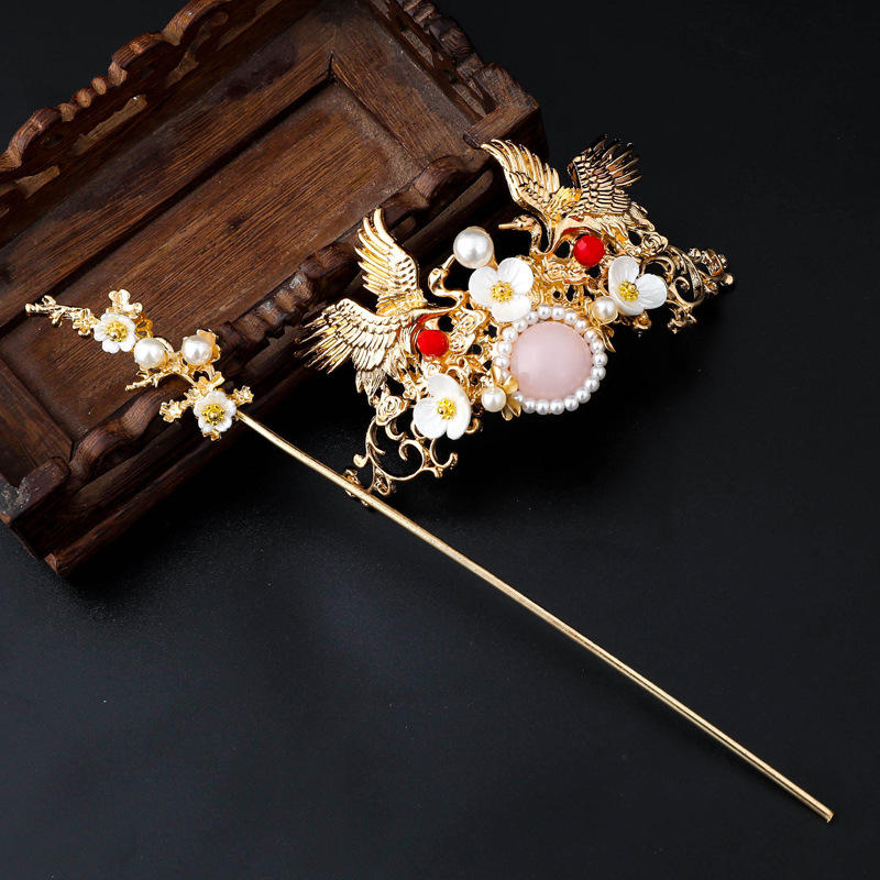 汉服头饰流苏步摇发冠古代女凤冠古风新娘大气束发仙气盘发簪子