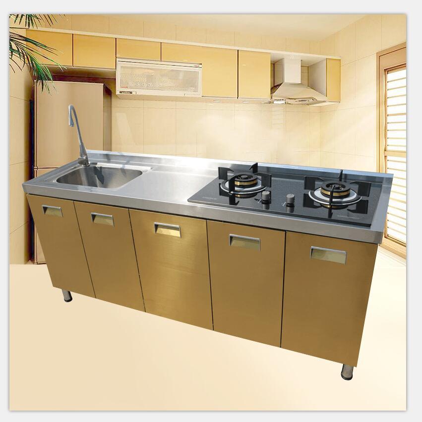 厨房定制整体不锈钢橱柜 厨房简易橱柜 304不锈钢橱柜 集成水槽柜