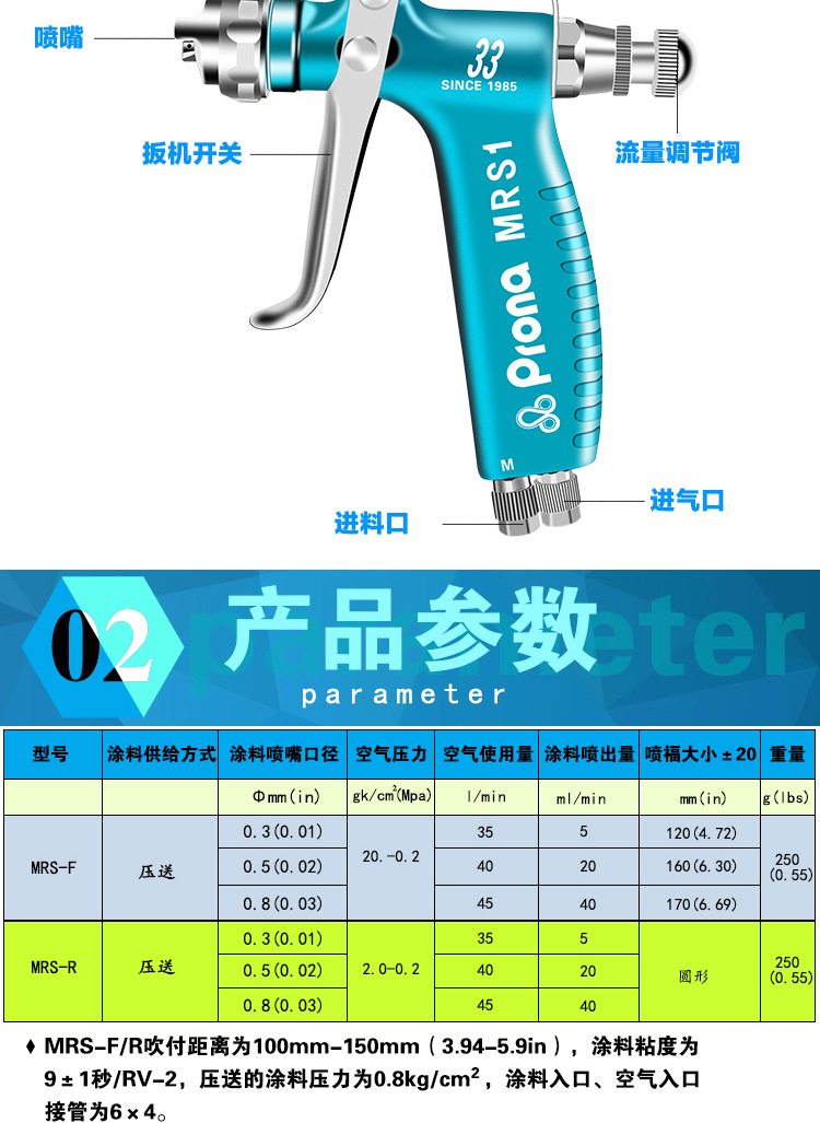 prona台湾宝丽mrs-f/r脱模剂喷枪离型剂专用小型喷枪防锈油喷抢