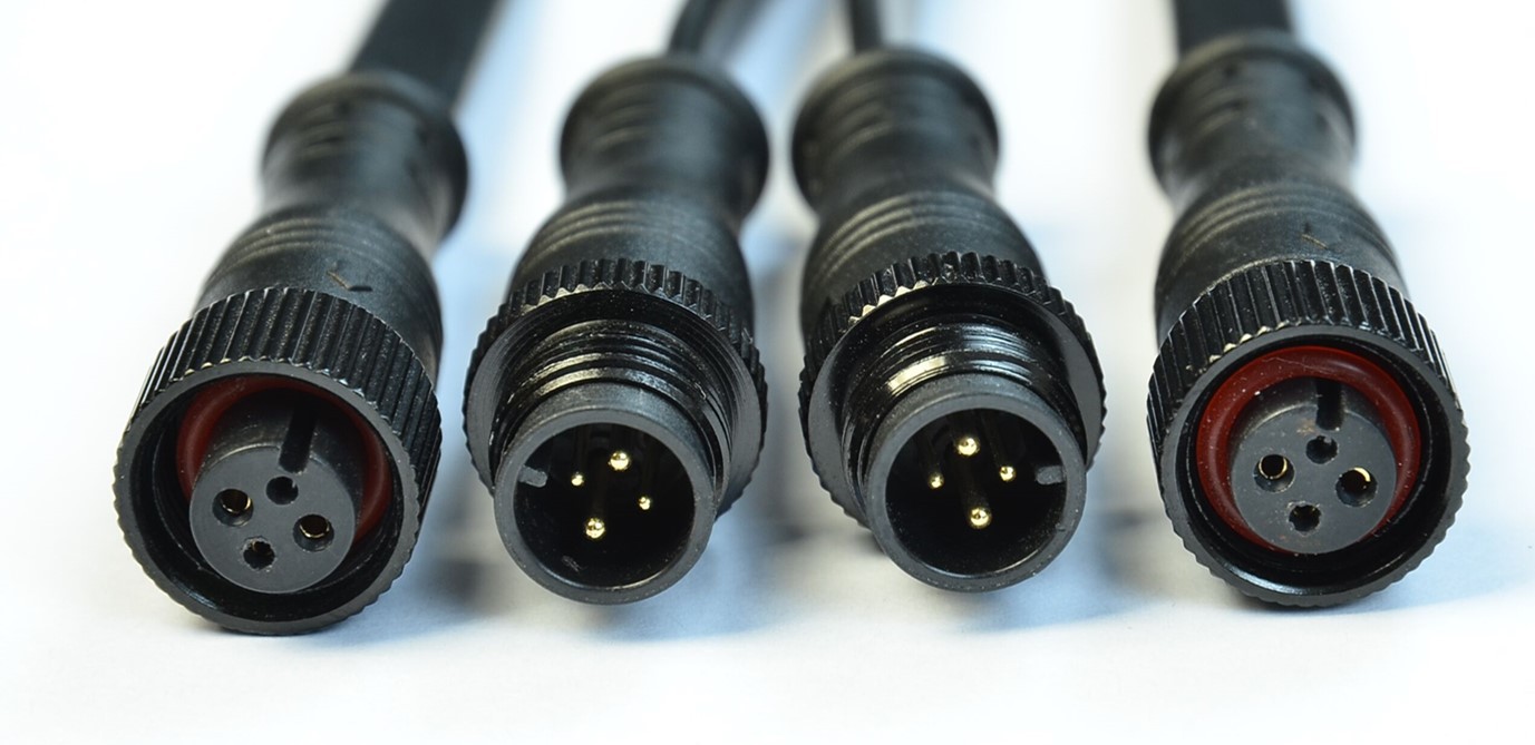 m12led防水线4p连接线黑色5p8p0.5平方扁线对接线4芯扁线接插器