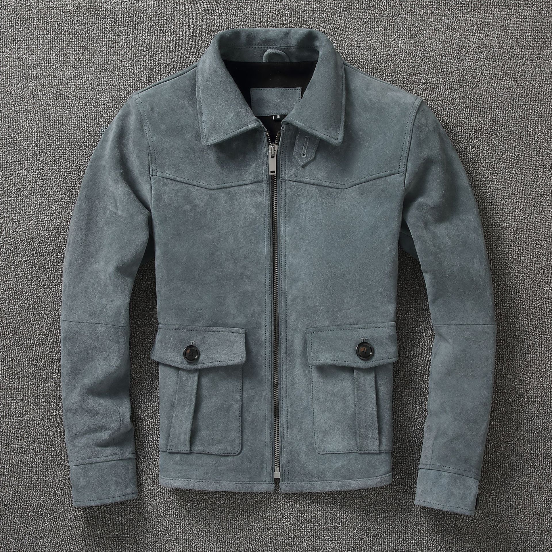 真皮皮衣男头层牛皮反绒翻毛绒面磨砂翻领短款修身休闲夹克外套