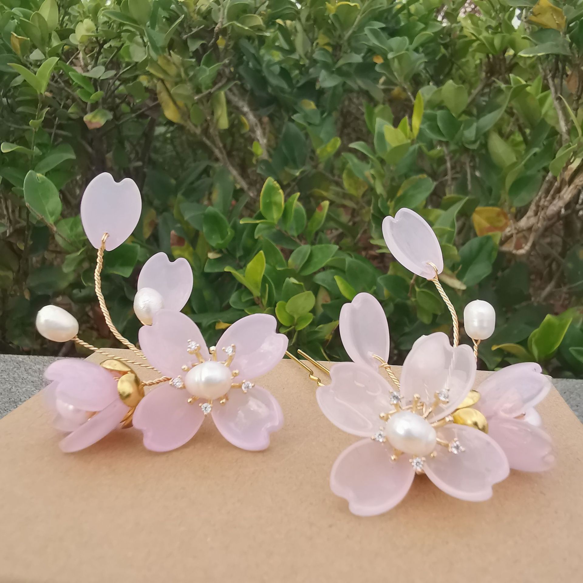 厂家批发新款古风发饰发簪步摇仙美粉色桃花花瓣发钗国风汉服头饰