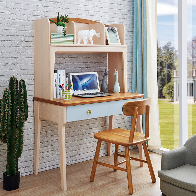 实木北欧儿童书桌书架组合学习桌直角电脑桌写字台学习桌办公桌