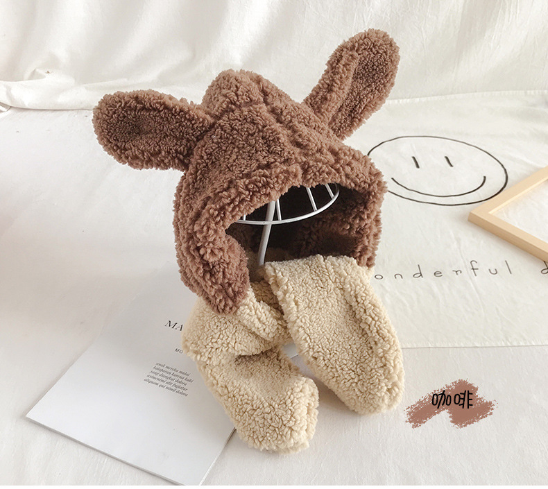 儿童帽子围巾二件套装一体韩国兔子护耳朵围脖男女宝宝加厚保暖帽