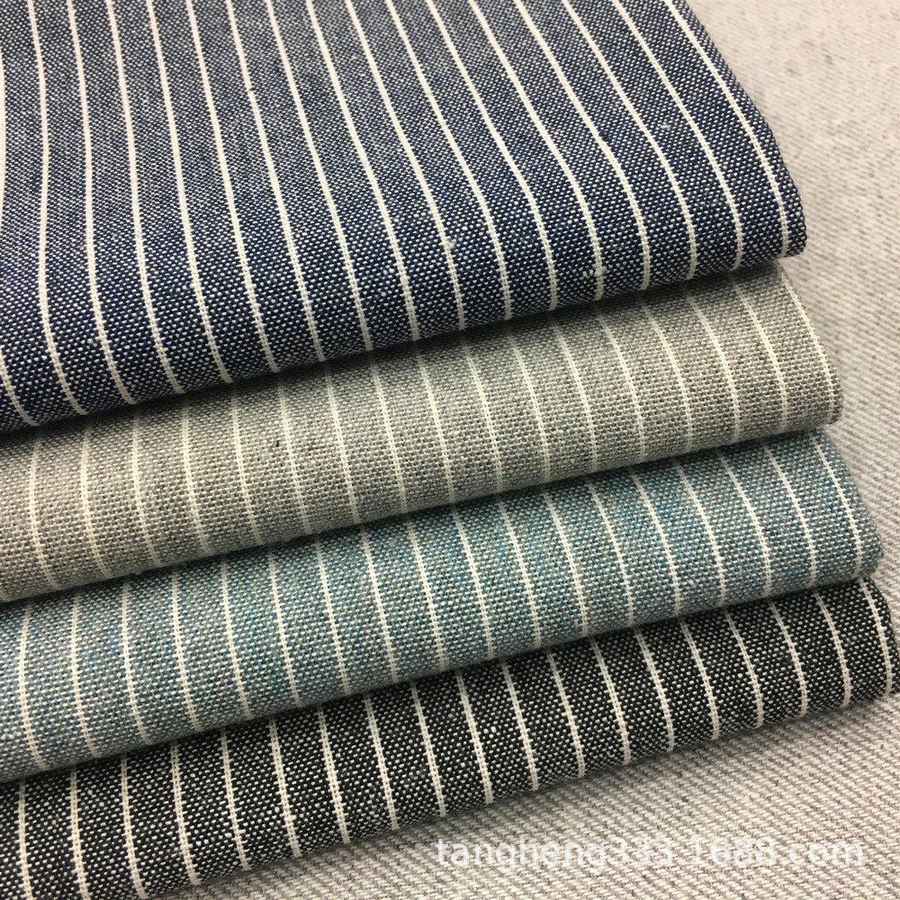 棉麻色织条子青年布现货供应 竹节条纹布家居家纺鞋帽布料