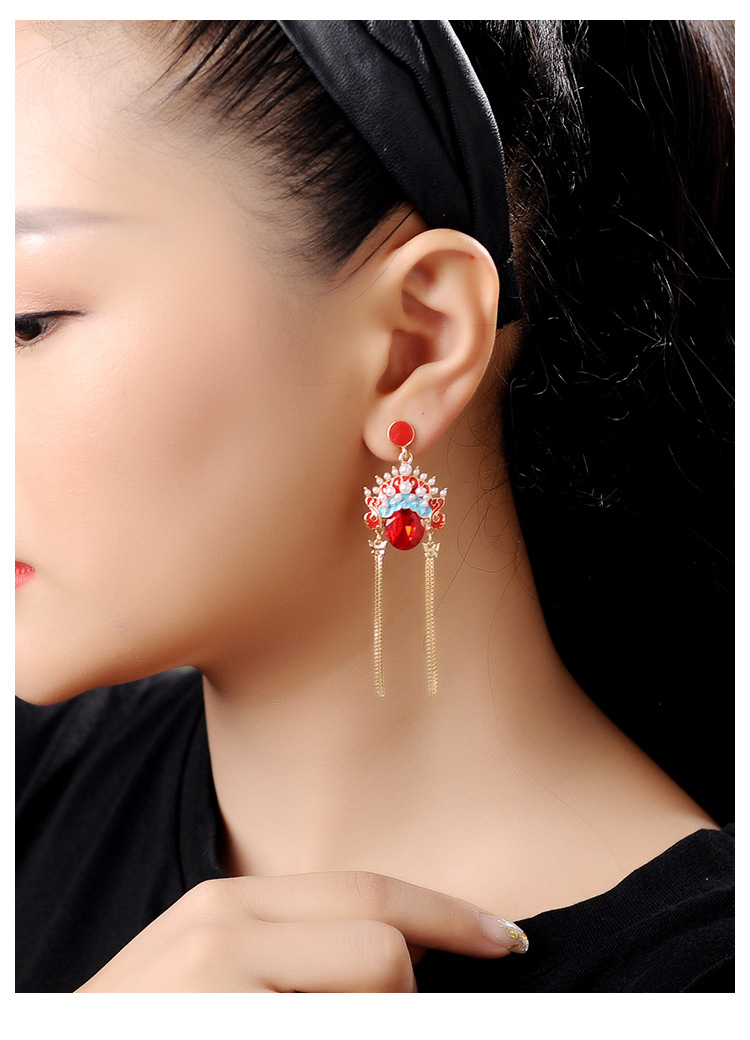 新款s925纯银耳饰气质刀马旦京剧脸谱耳钉女爆款网红珍珠国风耳环