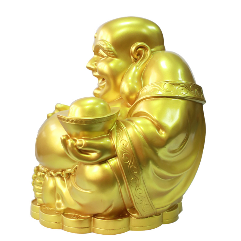 弥勒佛像摆件招财家居客厅公司店铺办公室金黄笑佛招财转运摆件