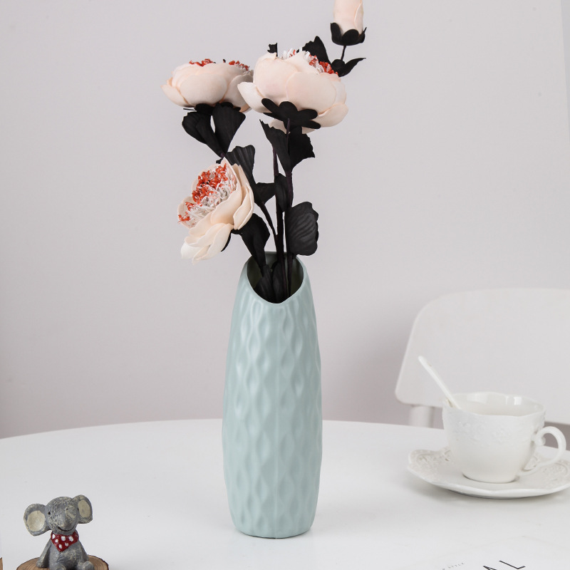 European-Style Simple Plastic Imitation Porcelain Color Hydroponic Craft Dried Flower Living Room Decoration Vase Manufacturer New Product 0755-4