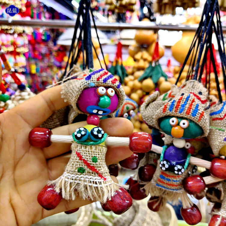 特色云南丽江民族风手工麻布木头人偶玩偶麻绳装饰挂饰吞口福娃