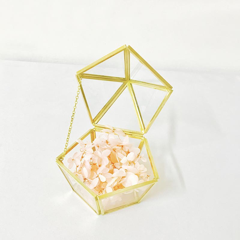 五边形婚礼对戒盒戒指盒透明金色首饰盒玻璃收纳盒复古求玻璃花房