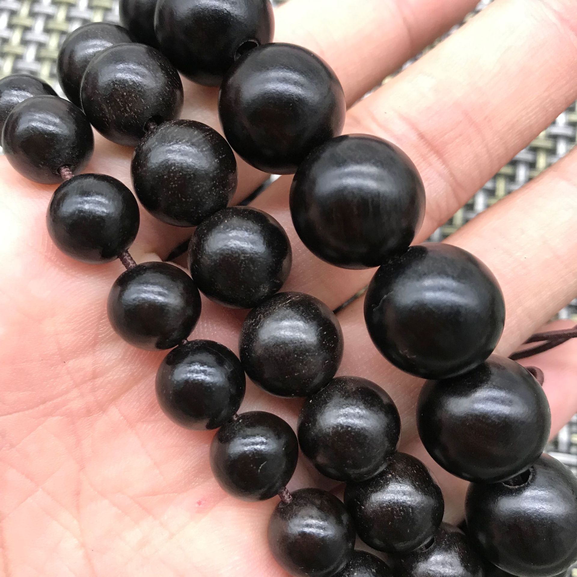 黑檀手串1.5 乌木紫光檀佛珠手链木质老料沉水高密度念珠文玩批发