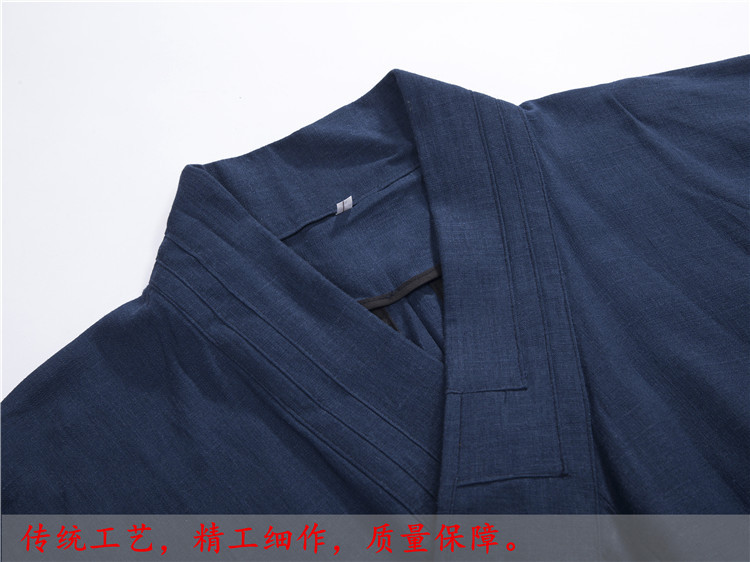 厂家直供 三宝领道士服长袍棉麻春秋男女同款道袍三清领斜襟长褂