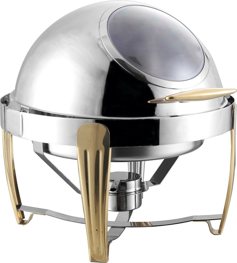 热销优质不锈钢高档圆型全翻盖餐炉带视窗可镀金高级酒店餐厅餐炉