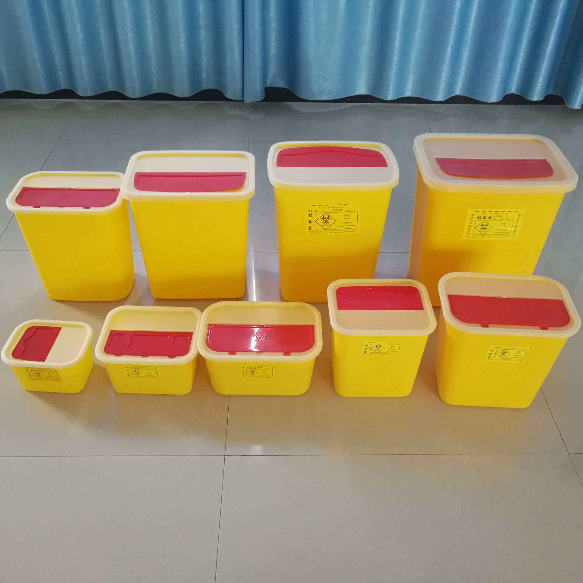 厂家供应方形平盖推盖手提利器盒医疗废物护士站锐器盒黄色新品