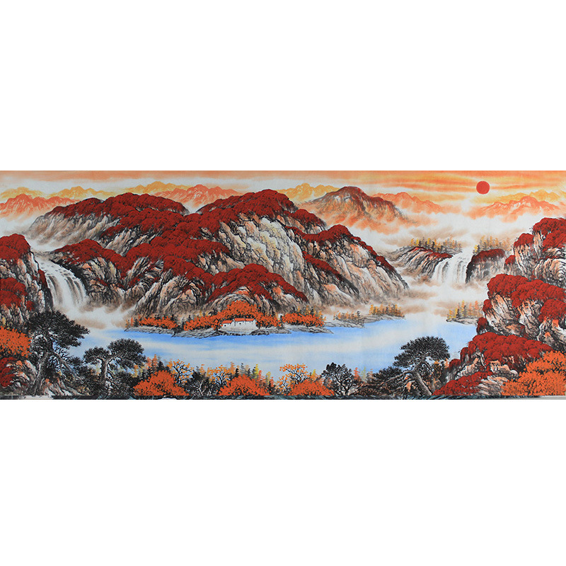 小六尺纯手绘国画山水画鸿运当头聚宝盆客厅办公室风水画