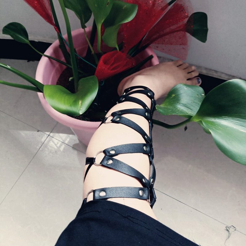 跨境日韩美少女皮革腿环一对个性朋克捆绑袜夜店舞台皮革腿环