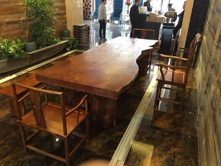 中式复古办公室实木茶桌茶叶店不规则大板茶桌椅组合自然边泡茶台