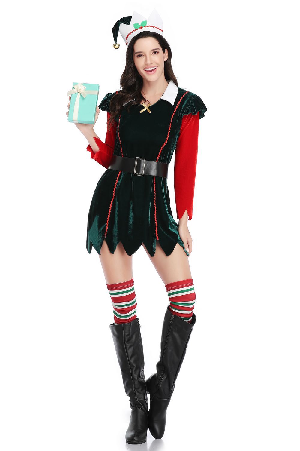 欧美圣诞节精灵装cosplay演出服成人男女儿童亲子绿色圣诞装批发