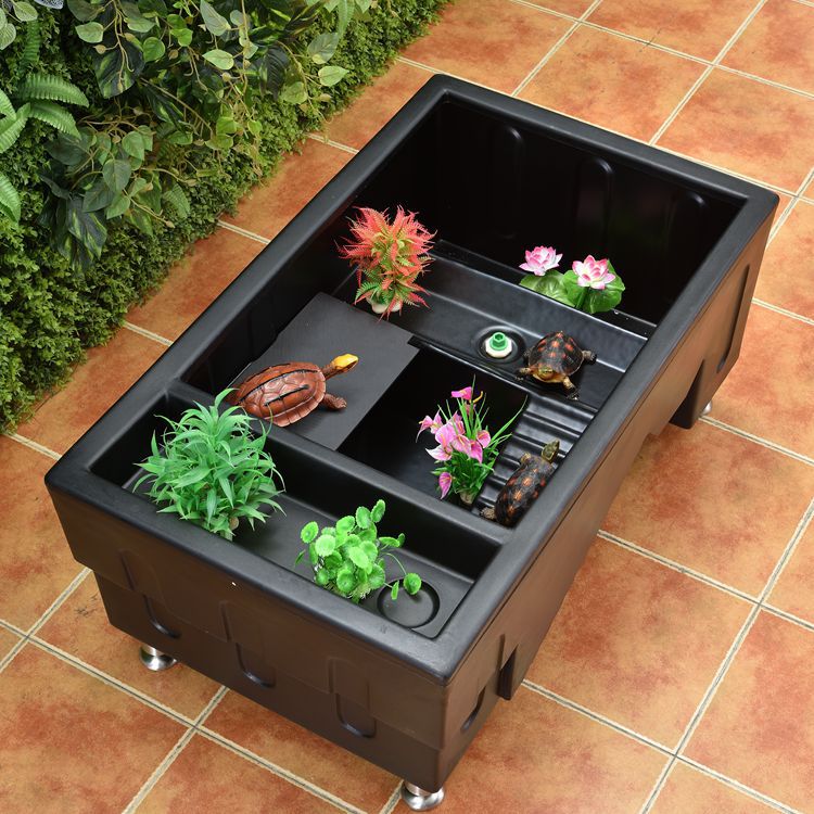 乌龟缸龟箱龟池带晒台多功能黄缘龟金钱龟一体成型水陆龟箱带排水