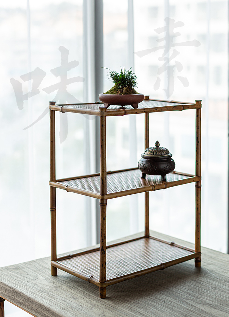 梅鹿竹茶棚茶器置物杯架茶道茶具收纳架普洱茶架子茶饼架厂家直销