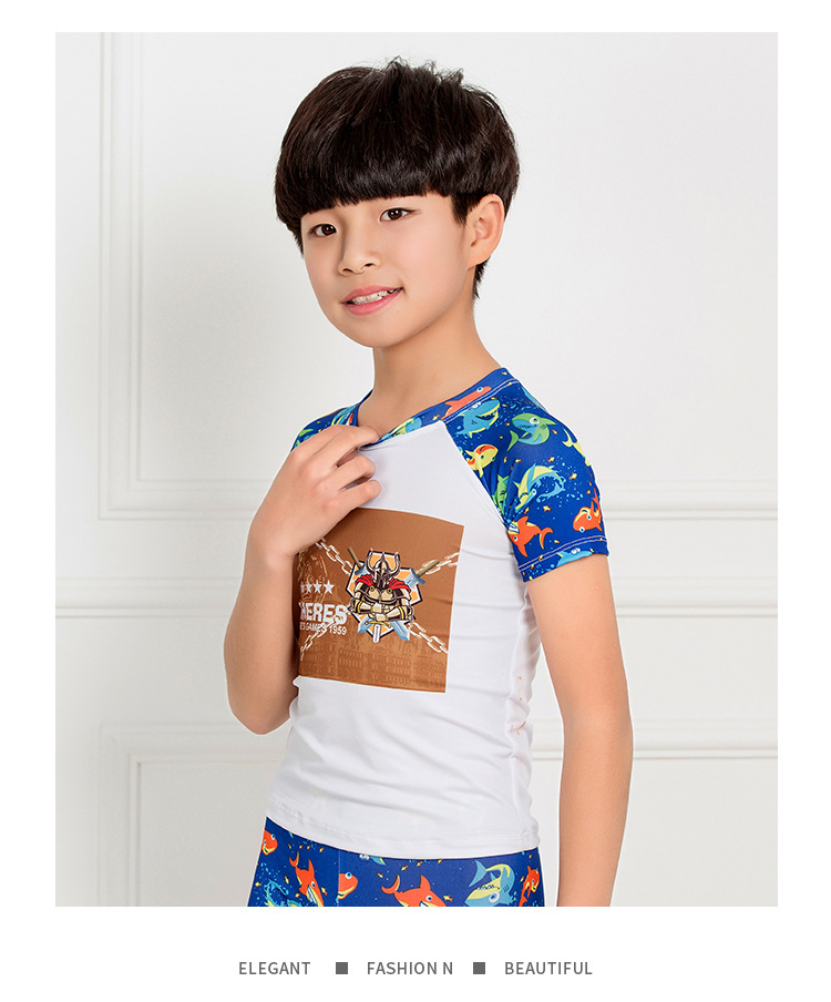 男童分体泳衣 游乐场中大童少年防晒紧身短袖泳裤套装7-15岁温泉